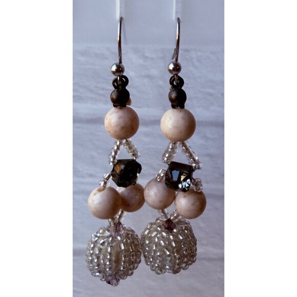 Vtg 1990s Chico’s Pearl Chain Drop Earrings Sparkle Textured Metal Ball Accents - Picture 6 of 7